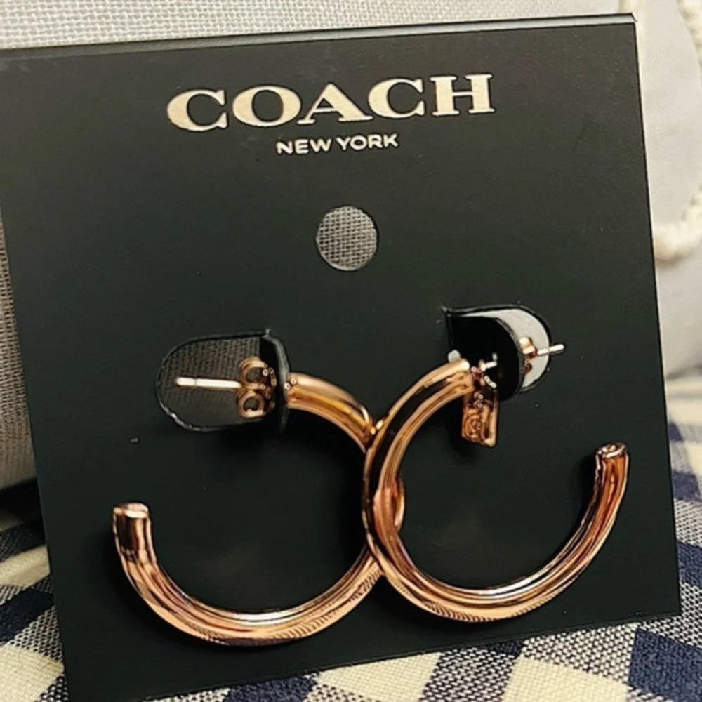 Coach Rose Gold Hoop Earrings 3/4" Classic Logo NWT